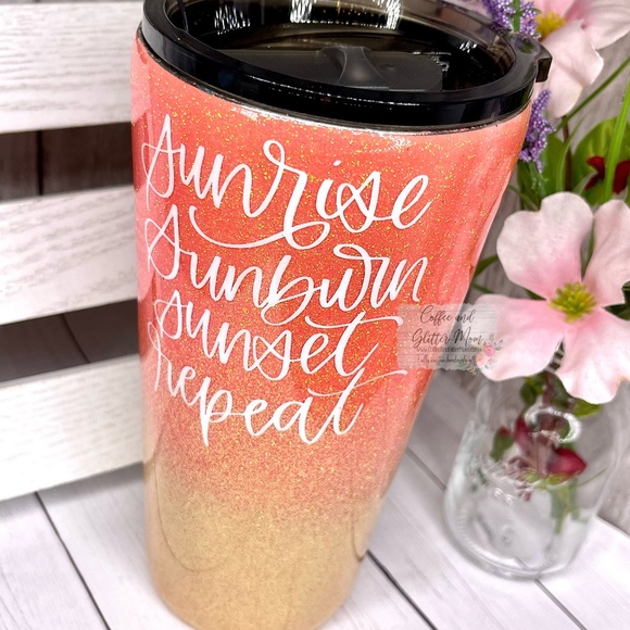 Sunrise Sunburn Sunset Repeat 16oz Slim Pint Handmade Unique One Of A Kind Straw - Picture 11 of 13